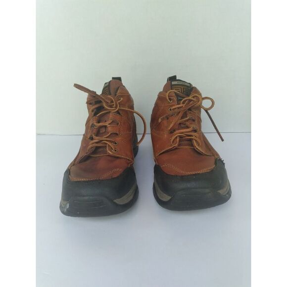 Rugged Brown Leather Hiking Boots‎ Outdoor Adventure Shoes